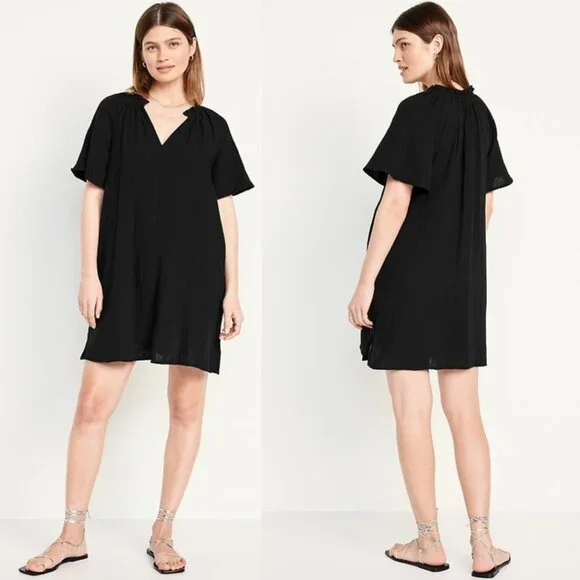 Old Navy | Dresses | Nwt Crinkle Gauze Spring Mini Swing Dress Black Size  Medium | Poshmark
